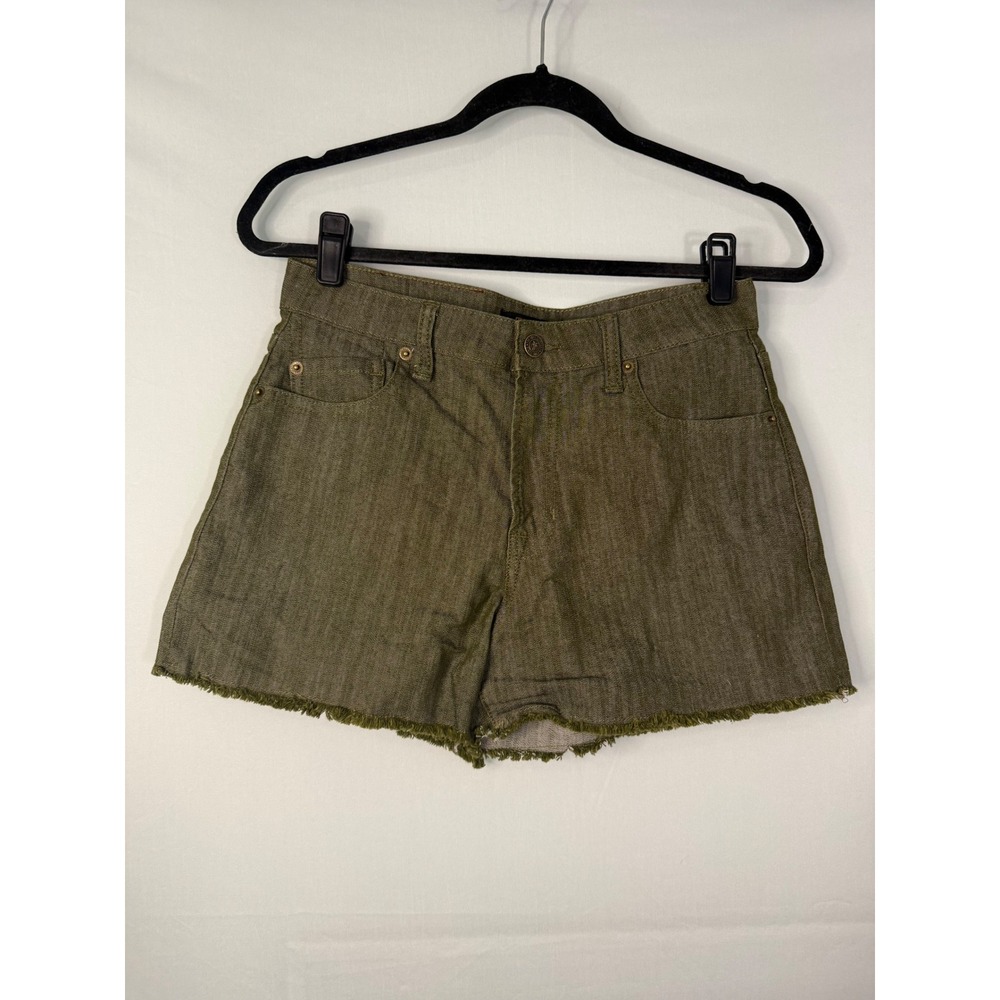 Frye Denim Shorts Womens 4‎ Olive Green Raw Hem Stretch Mid Rise 5-Pocket Design